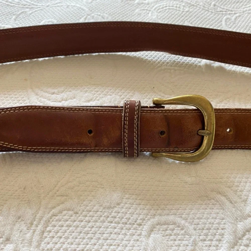 Coach British Tan Leather Brass Belt Buckle Size 38 sblk